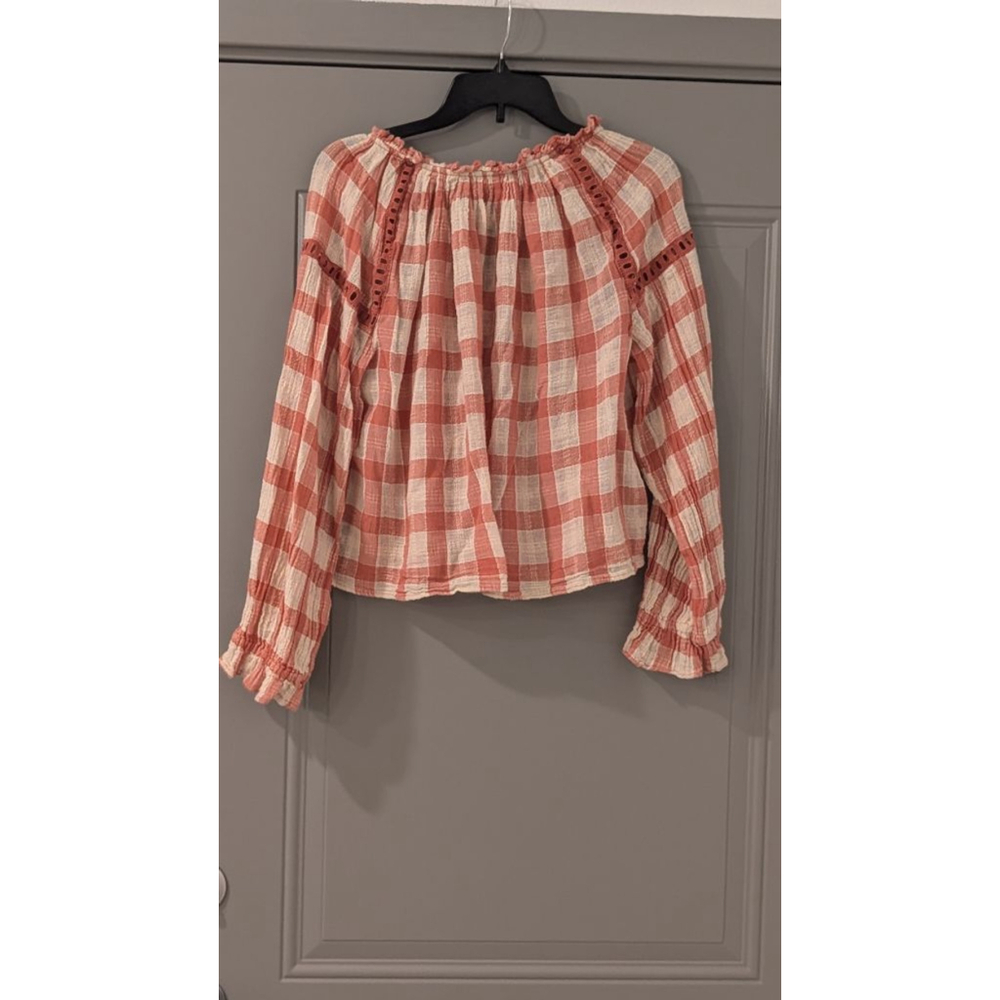 Women's Free People Coral White Plaid Blouse M - Picture 6 of 10